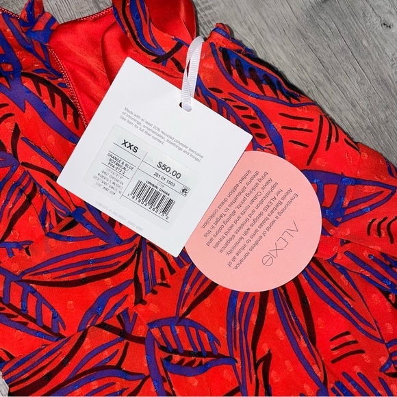 NWT Alexis + Target Tropical Leaf Print Red Chiffon Dress Sz XXS - Picture 6 of 9